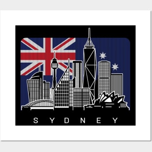 Sydney Australia Skyline Australian Flag Posters and Art